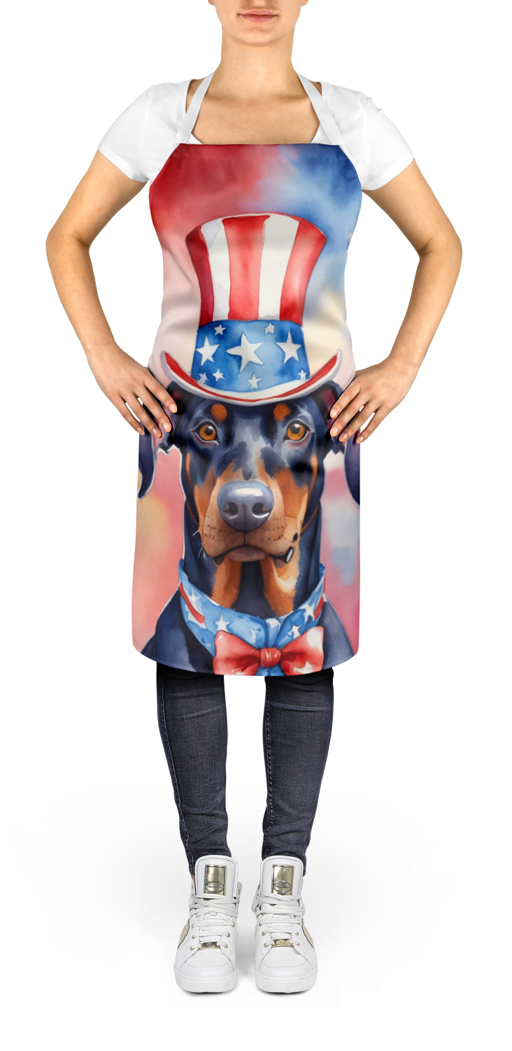 Doberman Pinscher Patriotic American Apron Cooking Kitchen Server Baking Crafts Gardening for Adult Women Men, Unisex, Large, Multicolor