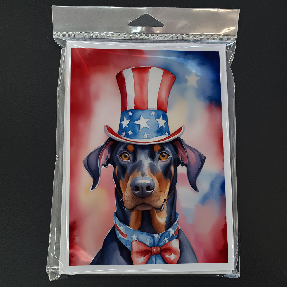Doberman Pinscher Patriotic American Greeting Cards Pack of 8 Blank Cards with Envelopes Whimsical A7 Size 5x7