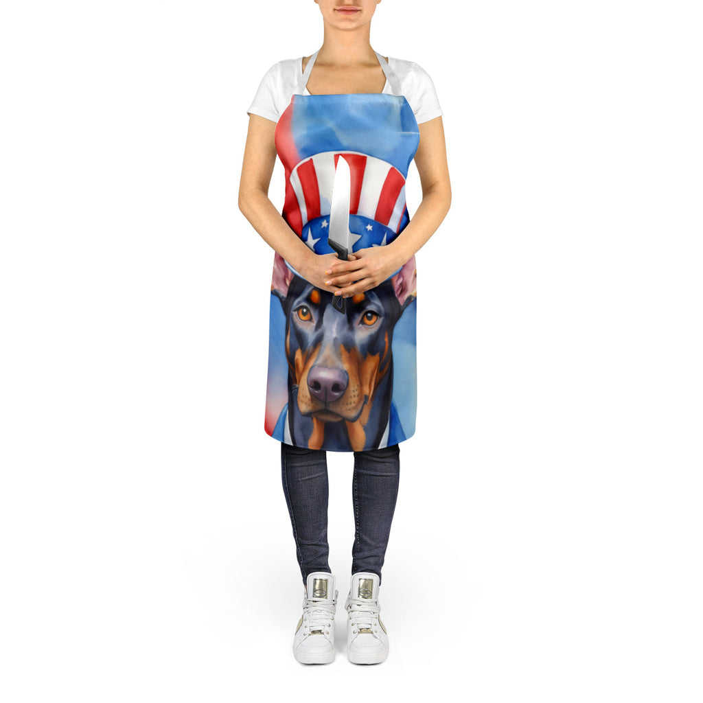 Doberman Pinscher Patriotic American Apron Cooking Kitchen Server Baking Crafts Gardening for Adult Women Men, Unisex, Large, Multicolor