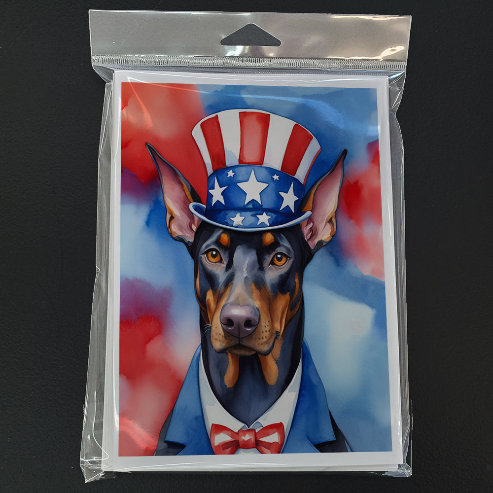 Doberman Pinscher Patriotic American Greeting Cards Pack of 8 Blank Cards with Envelopes Whimsical A7 Size 5x7