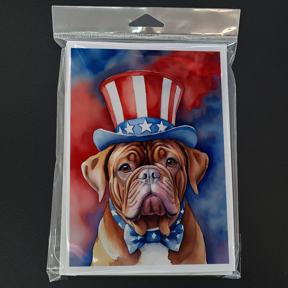 Dogue de Bordeaux Patriotic American Greeting Cards Pack of 8 Blank Cards with Envelopes Whimsical A7 Size 5x7