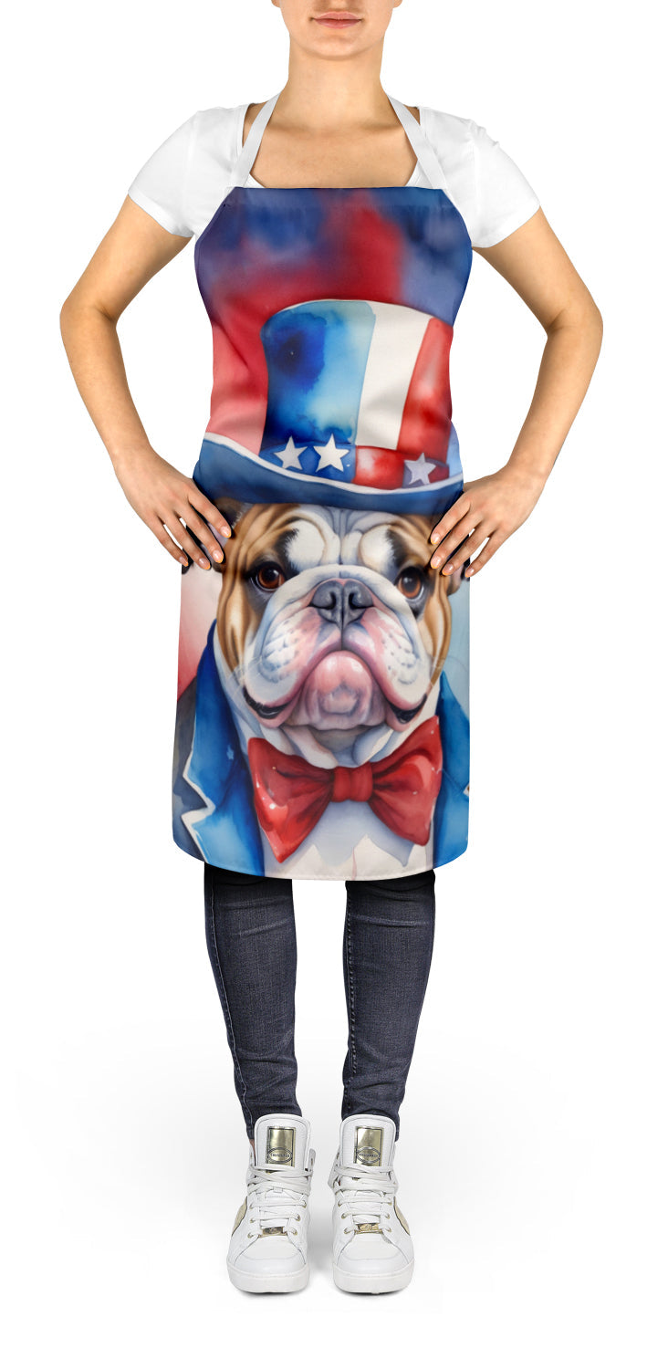 English Bulldog Patriotic American Apron Cooking Kitchen Server Baking Crafts Gardening for Adult Women Men, Unisex, Large, Multicolor