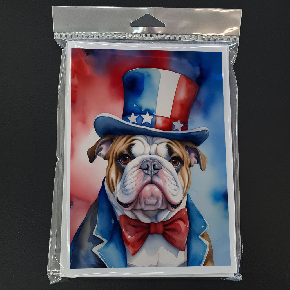 English Bulldog Patriotic American Greeting Cards Pack of 8 Blank Cards with Envelopes Whimsical A7 Size 5x7