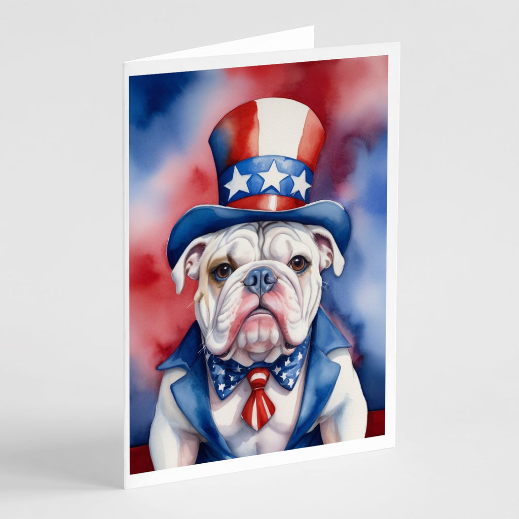 English Bulldog Patriotic American Greeting Cards Pack of 8 Blank Cards with Envelopes Whimsical A7 Size 5x7
