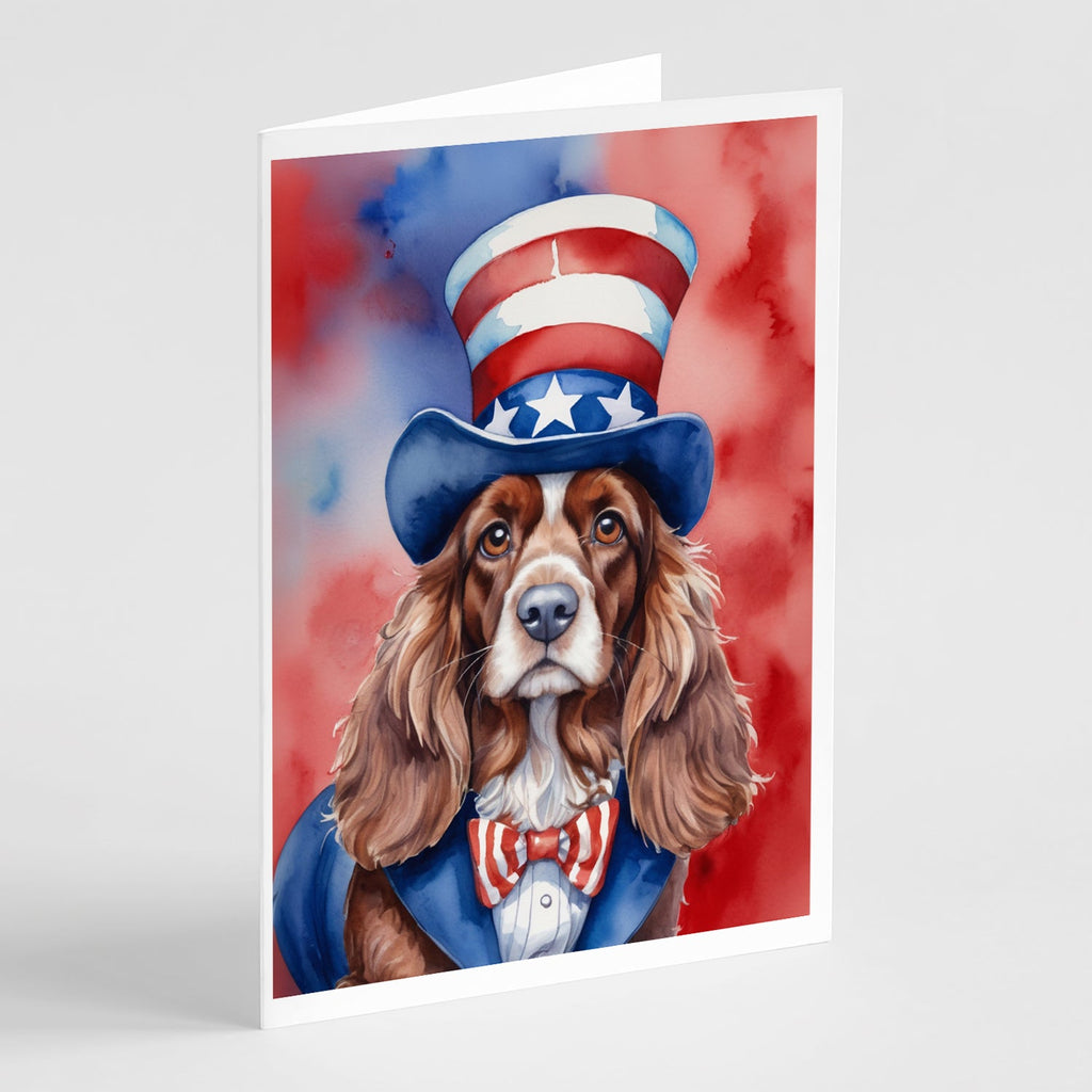 English Cocker Spaniel Patriotic American Greeting Cards Pack of 8 Blank Cards with Envelopes Whimsical A7 Size 5x7