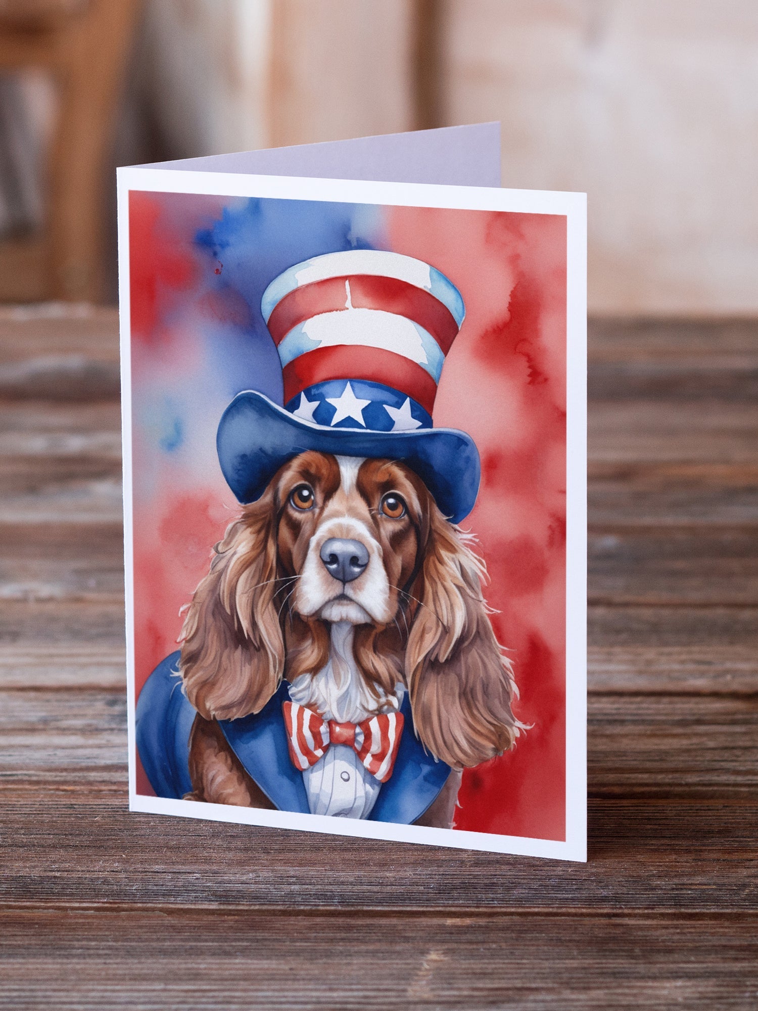 English Cocker Spaniel Patriotic American Greeting Cards Pack of 8 Blank Cards with Envelopes Whimsical A7 Size 5x7