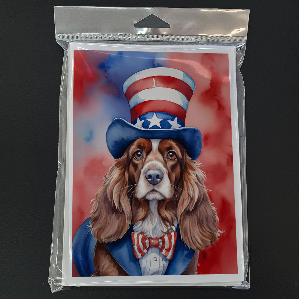 English Cocker Spaniel Patriotic American Greeting Cards Pack of 8 Blank Cards with Envelopes Whimsical A7 Size 5x7