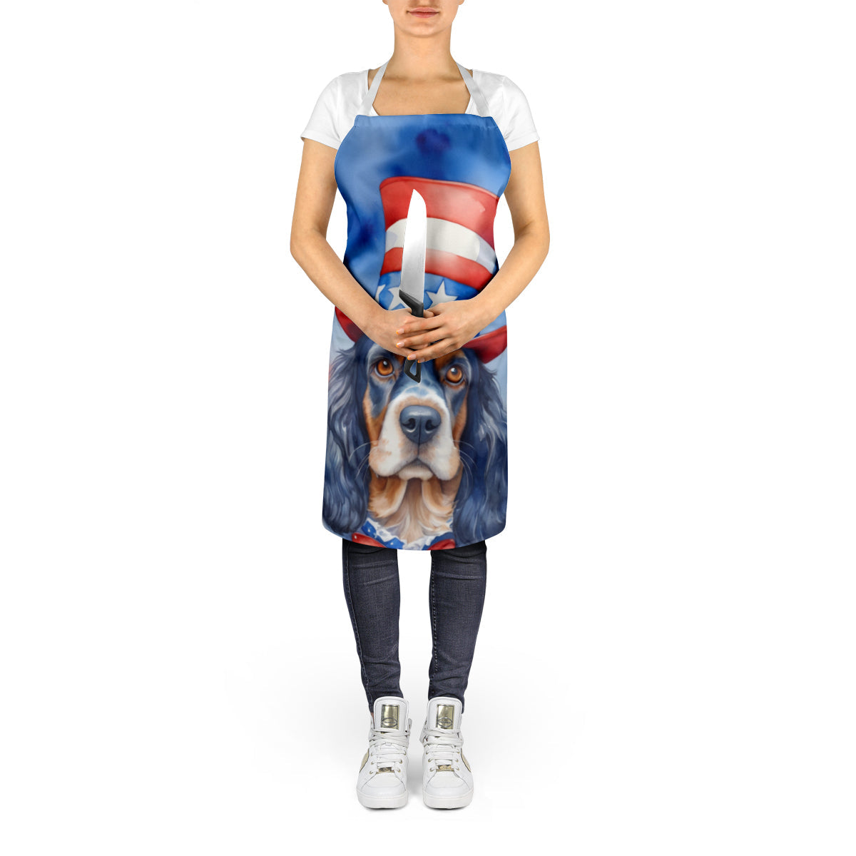 English Cocker Spaniel Patriotic American Apron Cooking Kitchen Server Baking Crafts Gardening for Adult Women Men, Unisex, Large, Multicolor