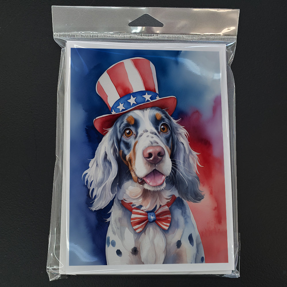 English Setter Patriotic American Greeting Cards Pack of 8 Blank Cards with Envelopes Whimsical A7 Size 5x7