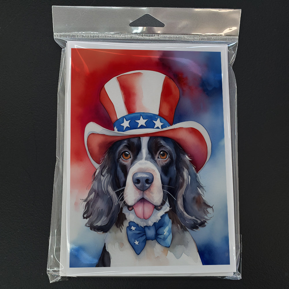 English Springer Spaniel Patriotic American Greeting Cards Pack of 8 Blank Cards with Envelopes Whimsical A7 Size 5x7