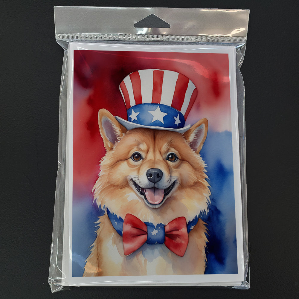 Finnish Spitz Patriotic American Greeting Cards Pack of 8 Blank Cards with Envelopes Whimsical A7 Size 5x7