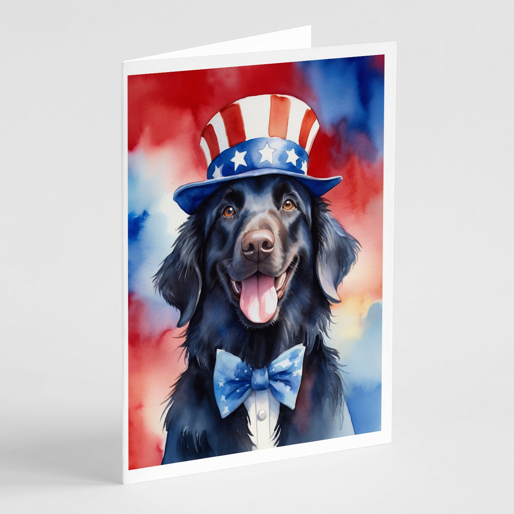 Flat-Coated Retriever Patriotic American Greeting Cards Pack of 8 Blank Cards with Envelopes Whimsical A7 Size 5x7