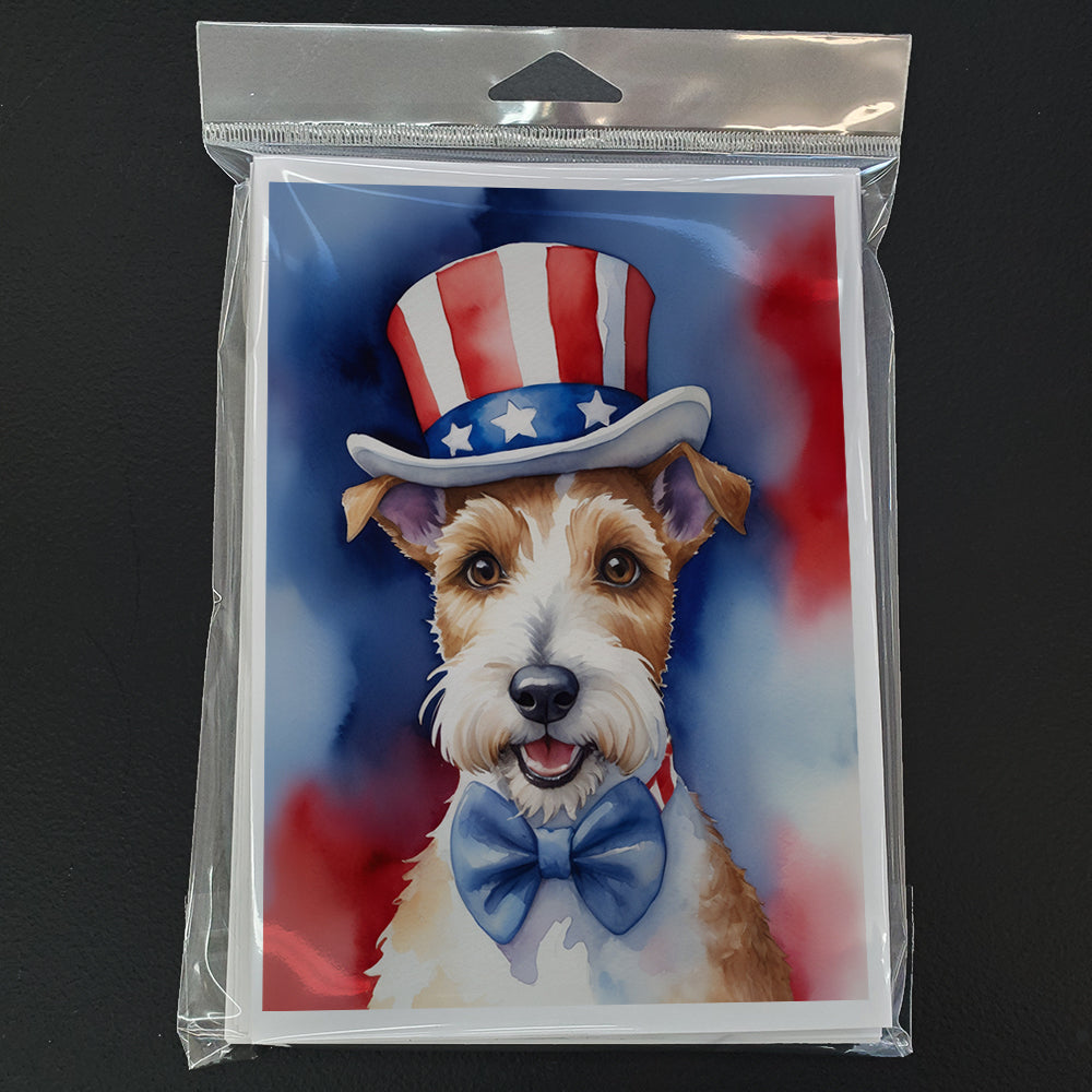 Fox Terrier Patriotic American Greeting Cards Pack of 8 Blank Cards with Envelopes Whimsical A7 Size 5x7