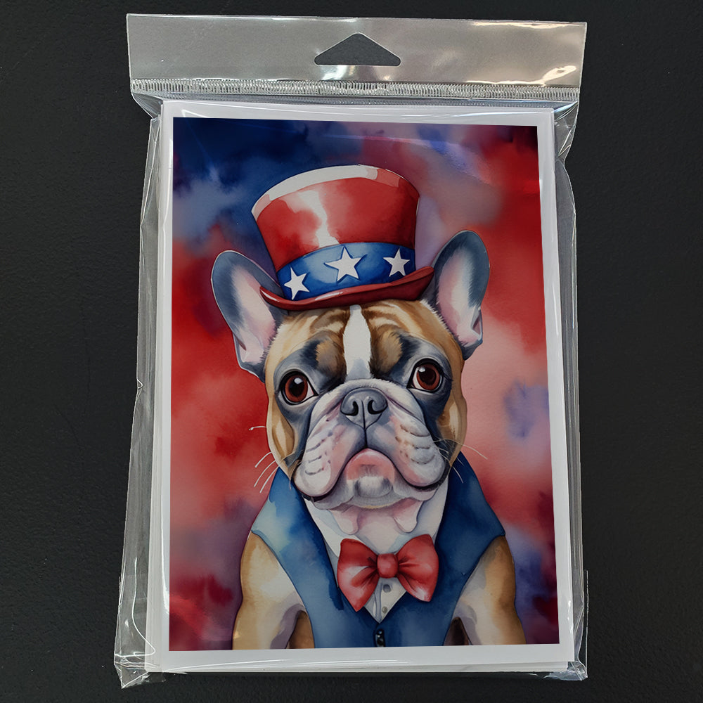 French Bulldog Patriotic American Greeting Cards Pack of 8 Blank Cards with Envelopes Whimsical A7 Size 5x7