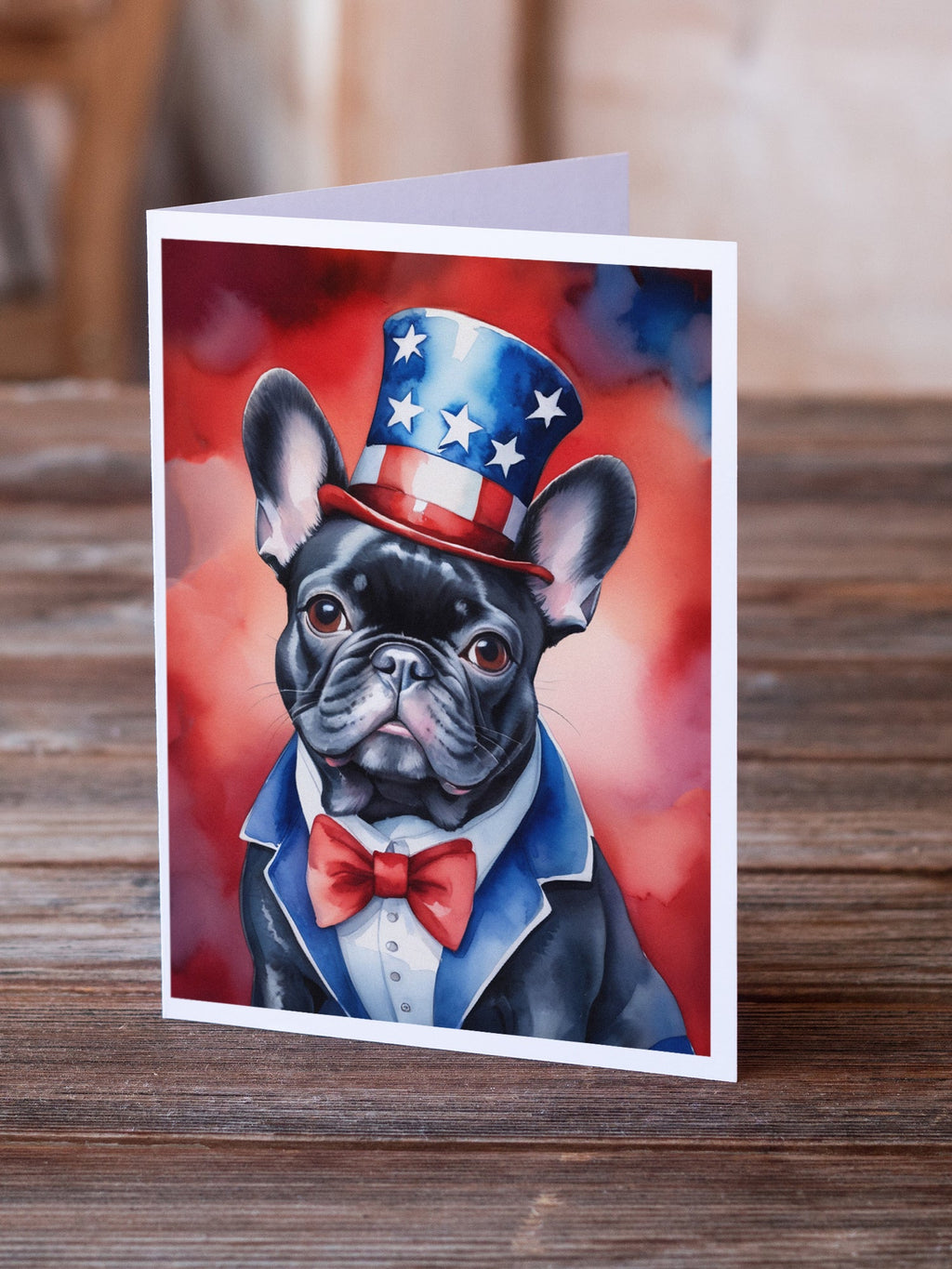 French Bulldog Patriotic American Greeting Cards Pack of 8 Blank Cards with Envelopes Whimsical A7 Size 5x7