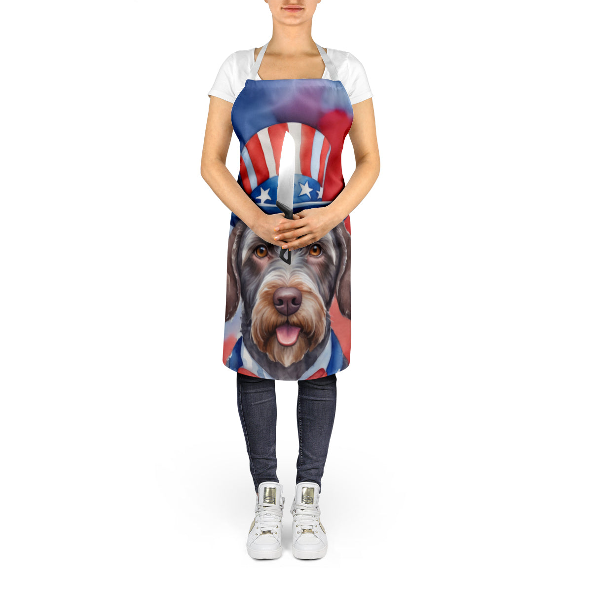 German Wirehaired Pointer Patriotic American Apron Cooking Kitchen Server Baking Crafts Gardening for Adult Women Men, Unisex, Large, Multicolor