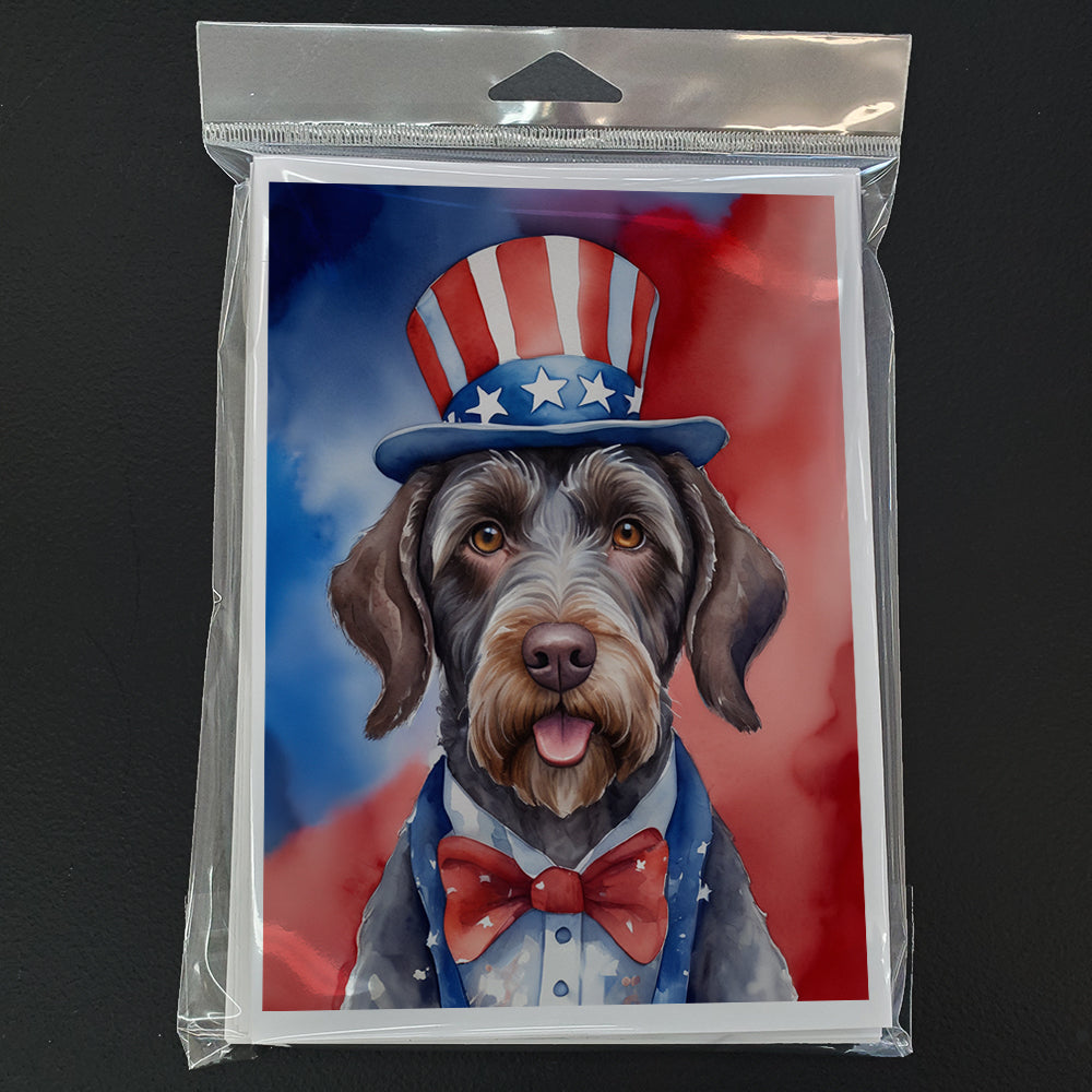 German Wirehaired Pointer Patriotic American Greeting Cards Pack of 8 Blank Cards with Envelopes Whimsical A7 Size 5x7