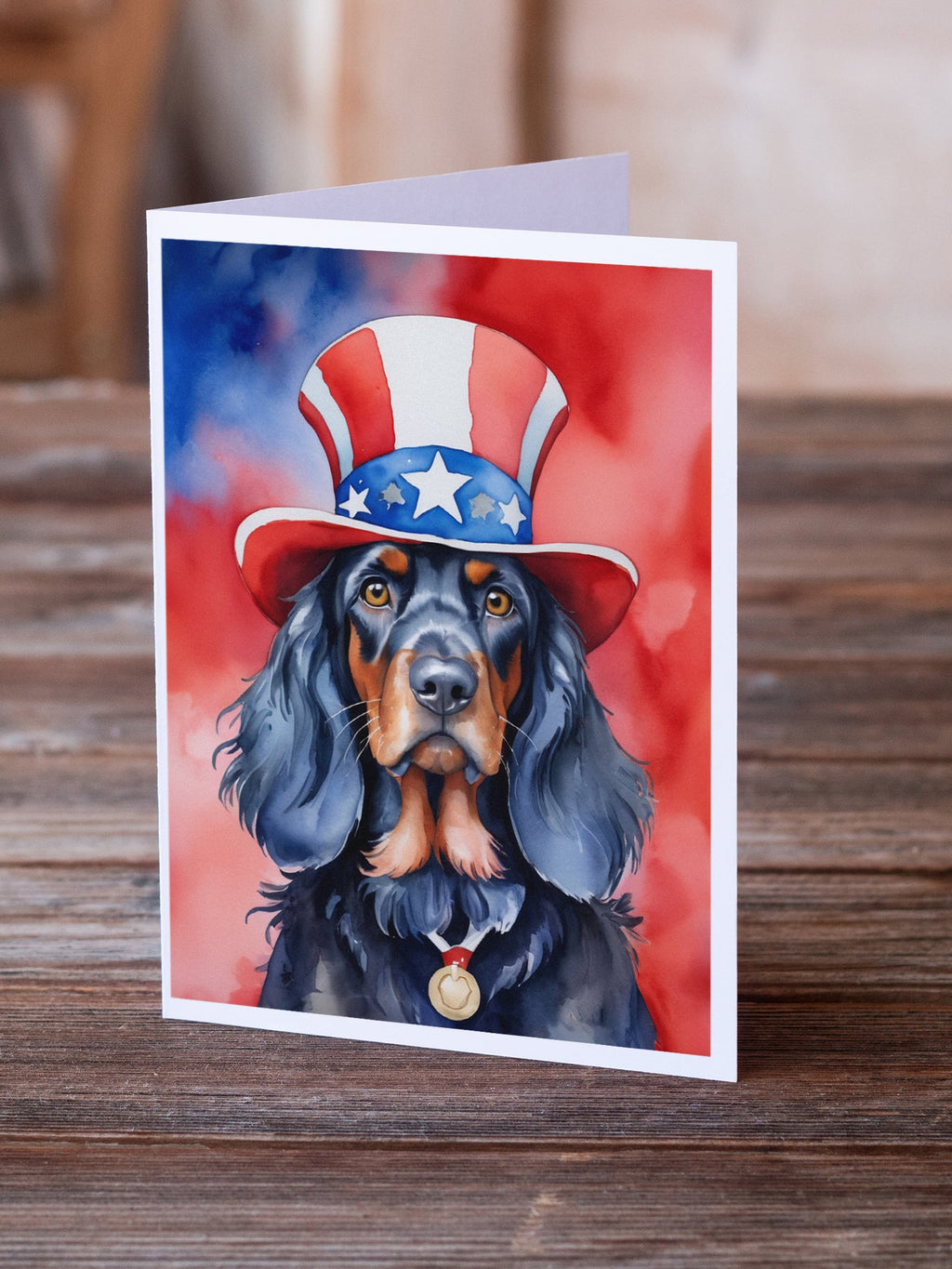 Gordon Setter Patriotic American Greeting Cards Pack of 8 Blank Cards with Envelopes Whimsical A7 Size 5x7