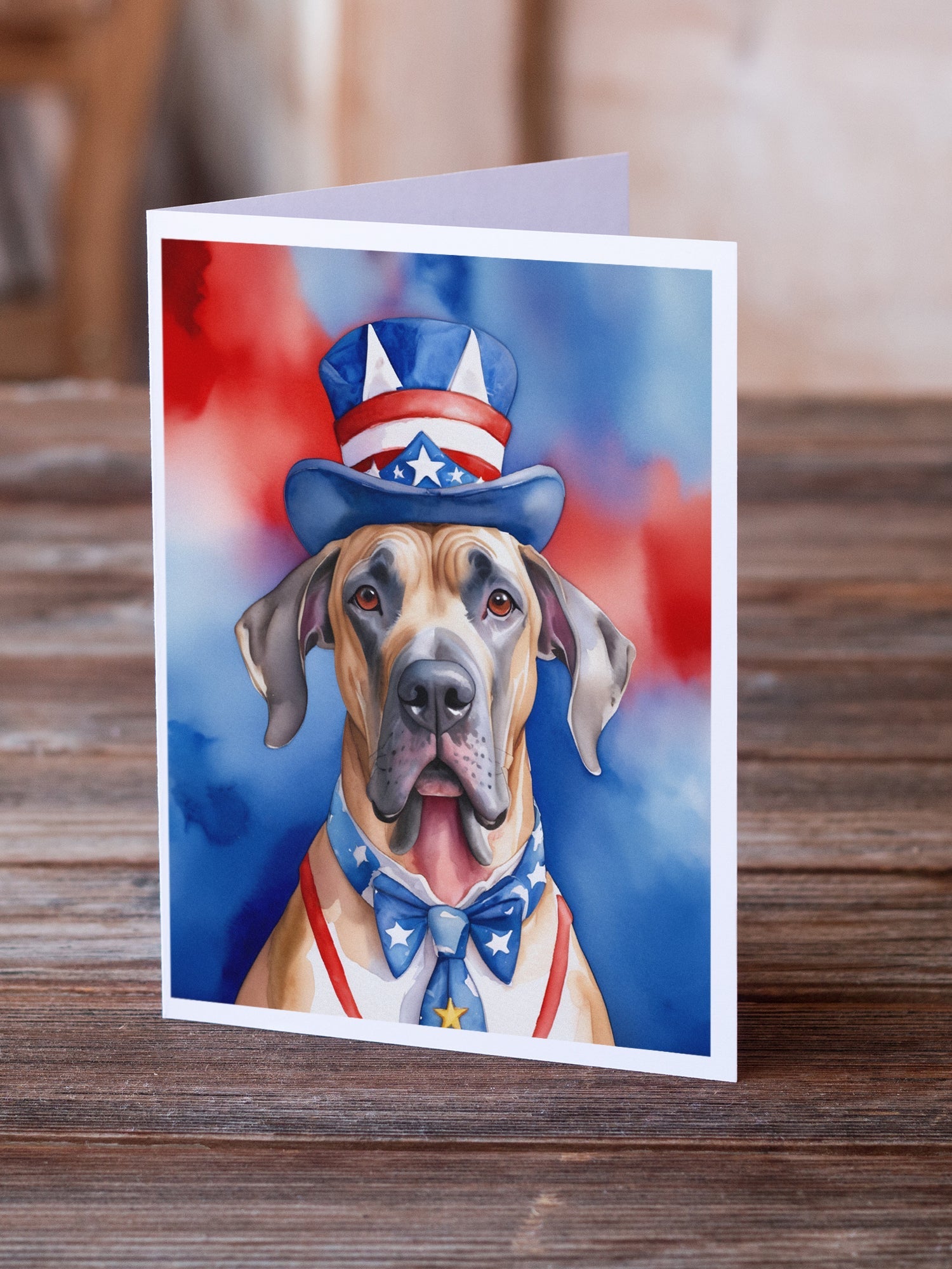 Great Dane Patriotic American Greeting Cards Pack of 8 Blank Cards with Envelopes Whimsical A7 Size 5x7