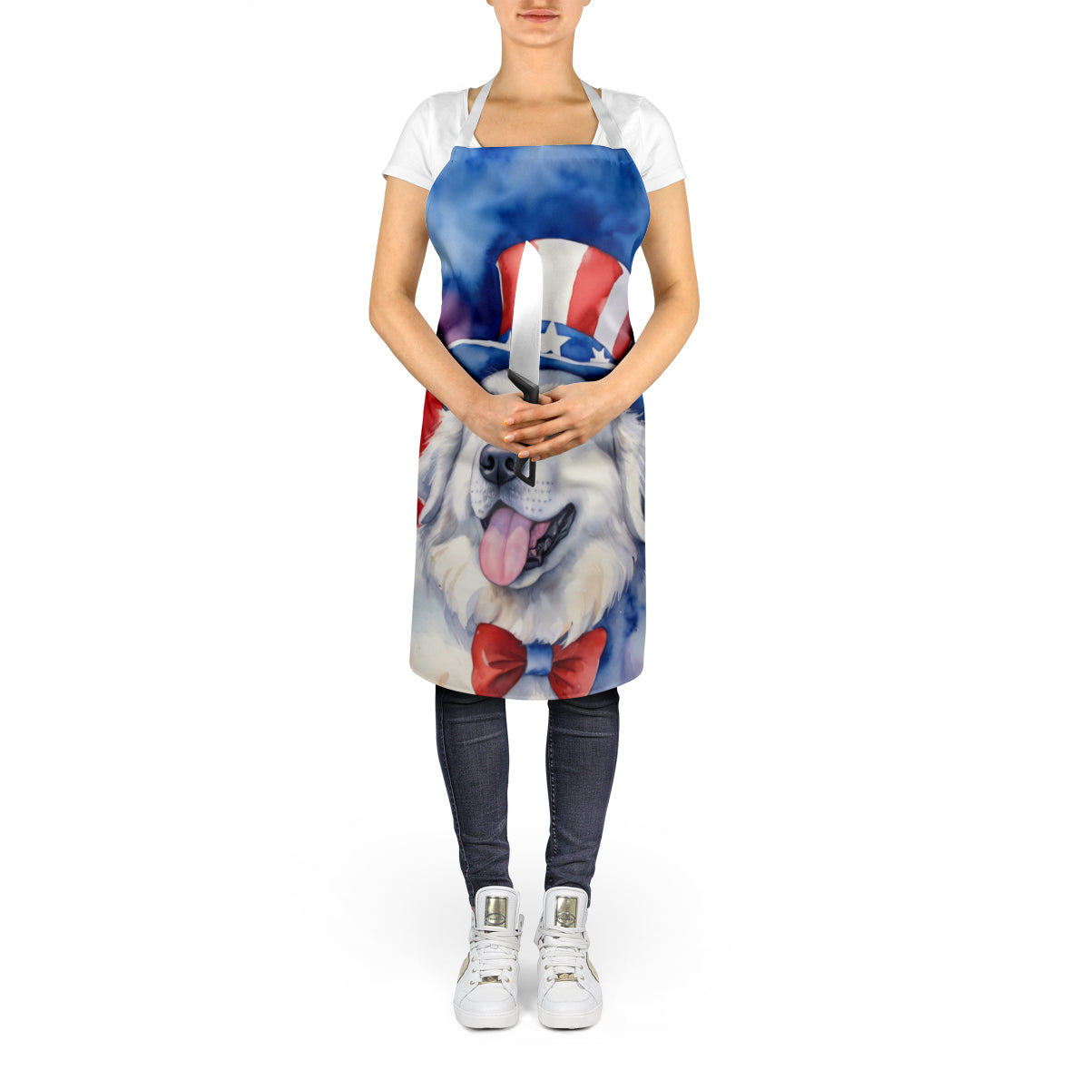 Great Pyrenees Patriotic American Apron Cooking Kitchen Server Baking Crafts Gardening for Adult Women Men, Unisex, Large, Multicolor