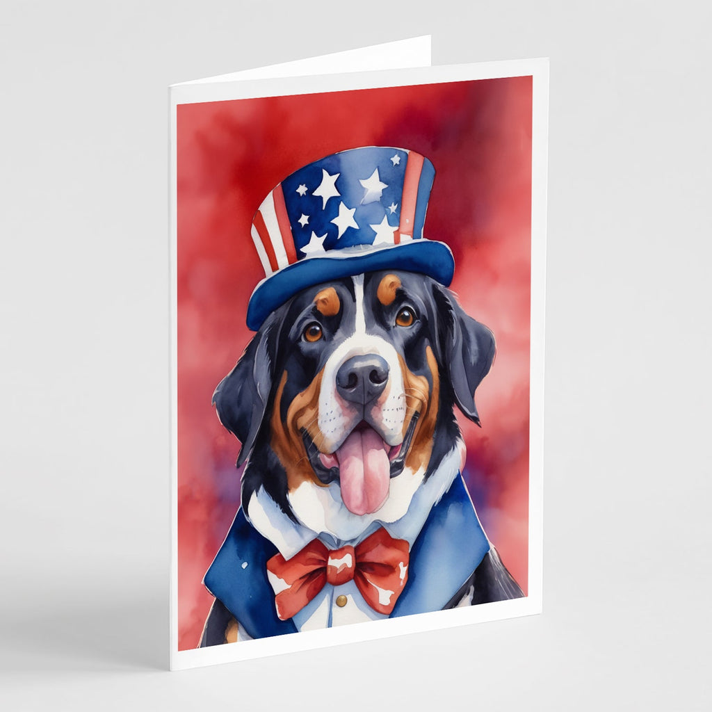 Greater Swiss Mountain Dog Patriotic American Greeting Cards Pack of 8 Blank Cards with Envelopes Whimsical A7 Size 5x7