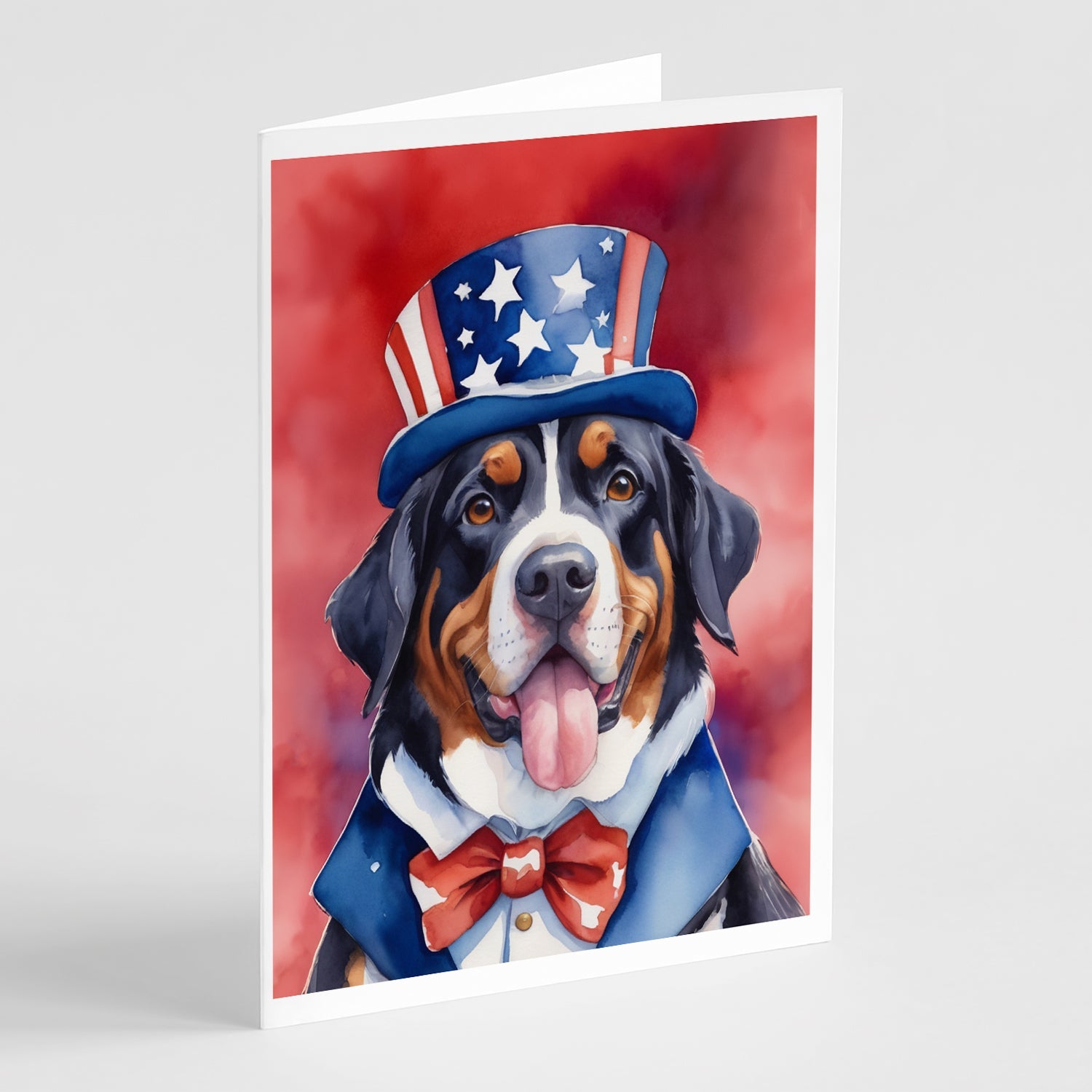 Greater Swiss Mountain Dog Patriotic American Greeting Cards Pack of 8 Blank Cards with Envelopes Whimsical A7 Size 5x7