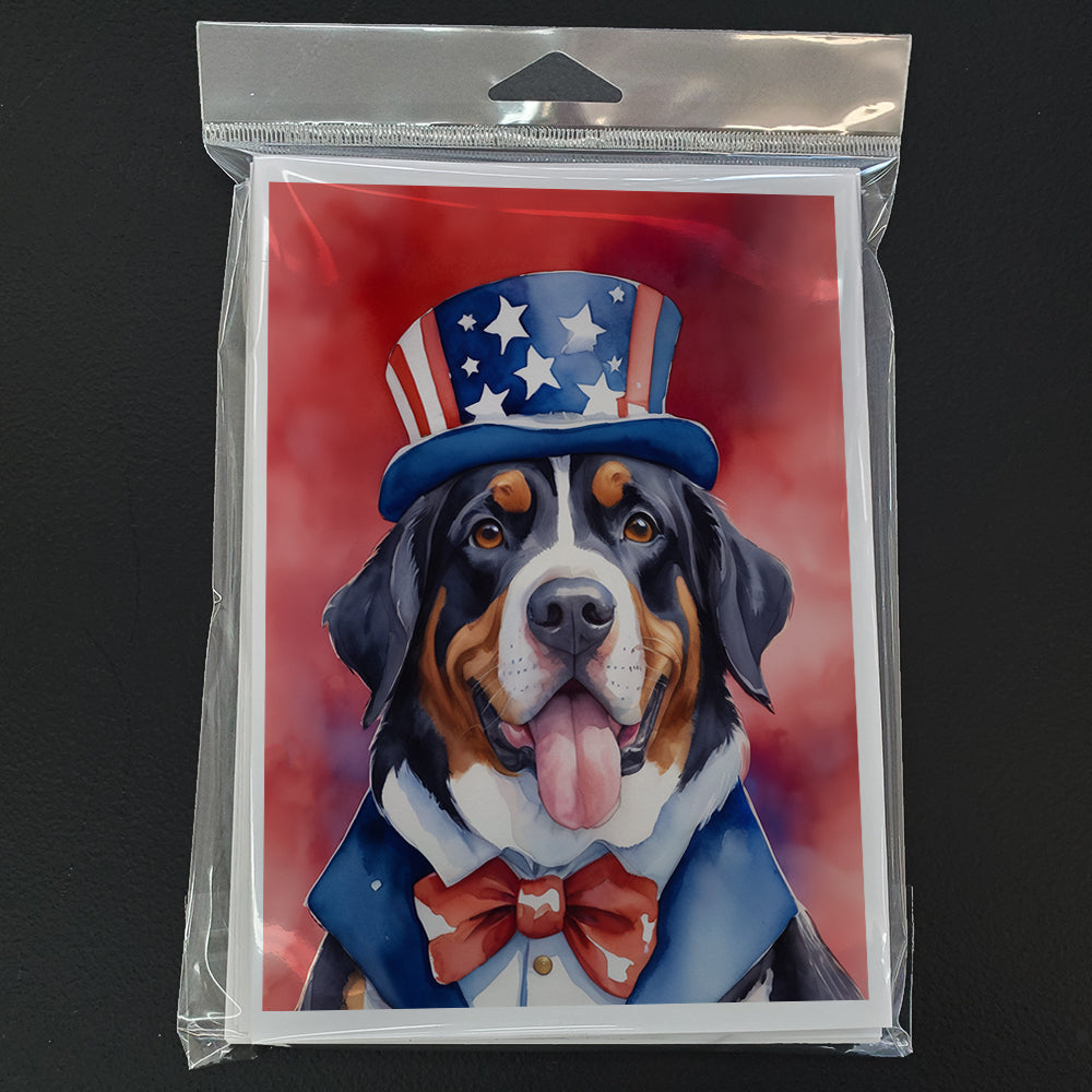 Greater Swiss Mountain Dog Patriotic American Greeting Cards Pack of 8 Blank Cards with Envelopes Whimsical A7 Size 5x7