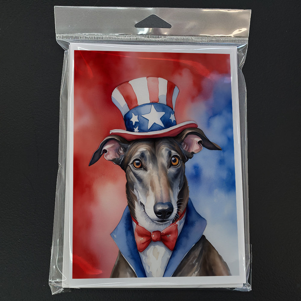 Greyhound Patriotic American Greeting Cards Pack of 8 Blank Cards with Envelopes Whimsical A7 Size 5x7