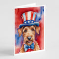 Irish Terrier Patriotic American Greeting Cards Pack of 8 Blank Cards with Envelopes Whimsical A7 Size 5x7