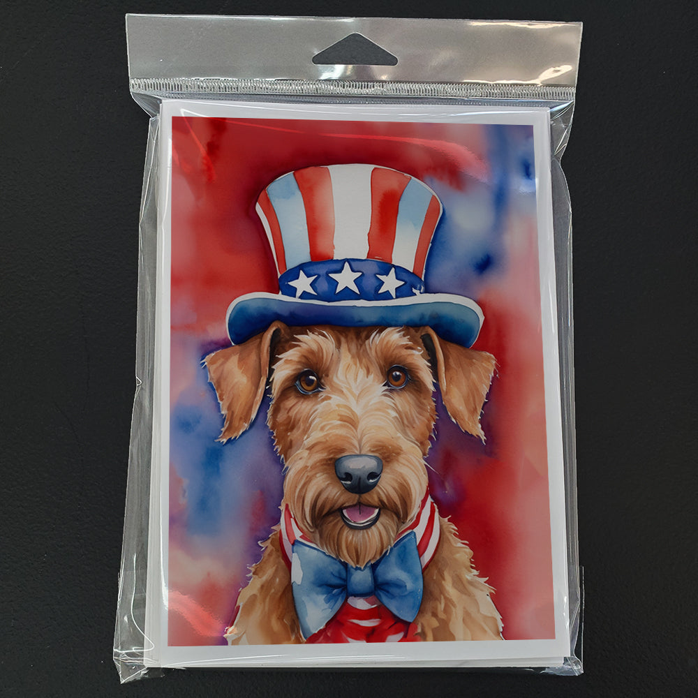 Irish Terrier Patriotic American Greeting Cards Pack of 8 Blank Cards with Envelopes Whimsical A7 Size 5x7