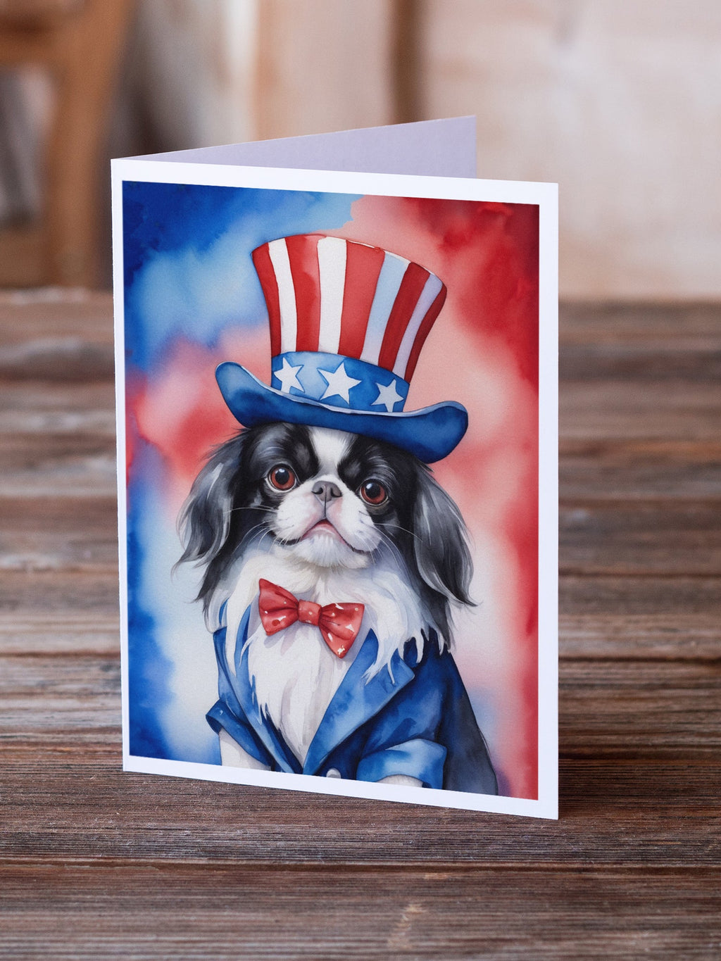 Japanese Chin Patriotic American Greeting Cards Pack of 8 Blank Cards with Envelopes Whimsical A7 Size 5x7
