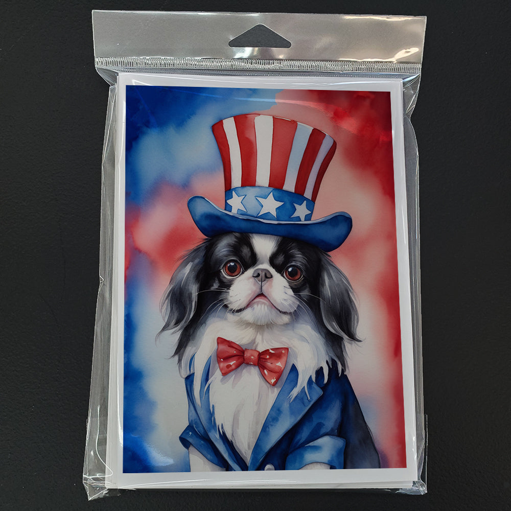 Japanese Chin Patriotic American Greeting Cards Pack of 8 Blank Cards with Envelopes Whimsical A7 Size 5x7