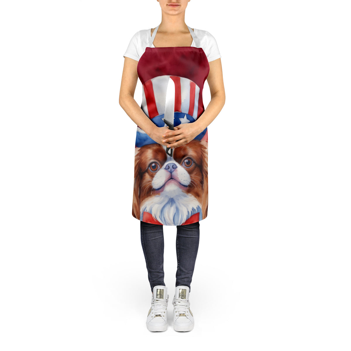 Japanese Chin Patriotic American Apron Cooking Kitchen Server Baking Crafts Gardening for Adult Women Men, Unisex, Large, Multicolor