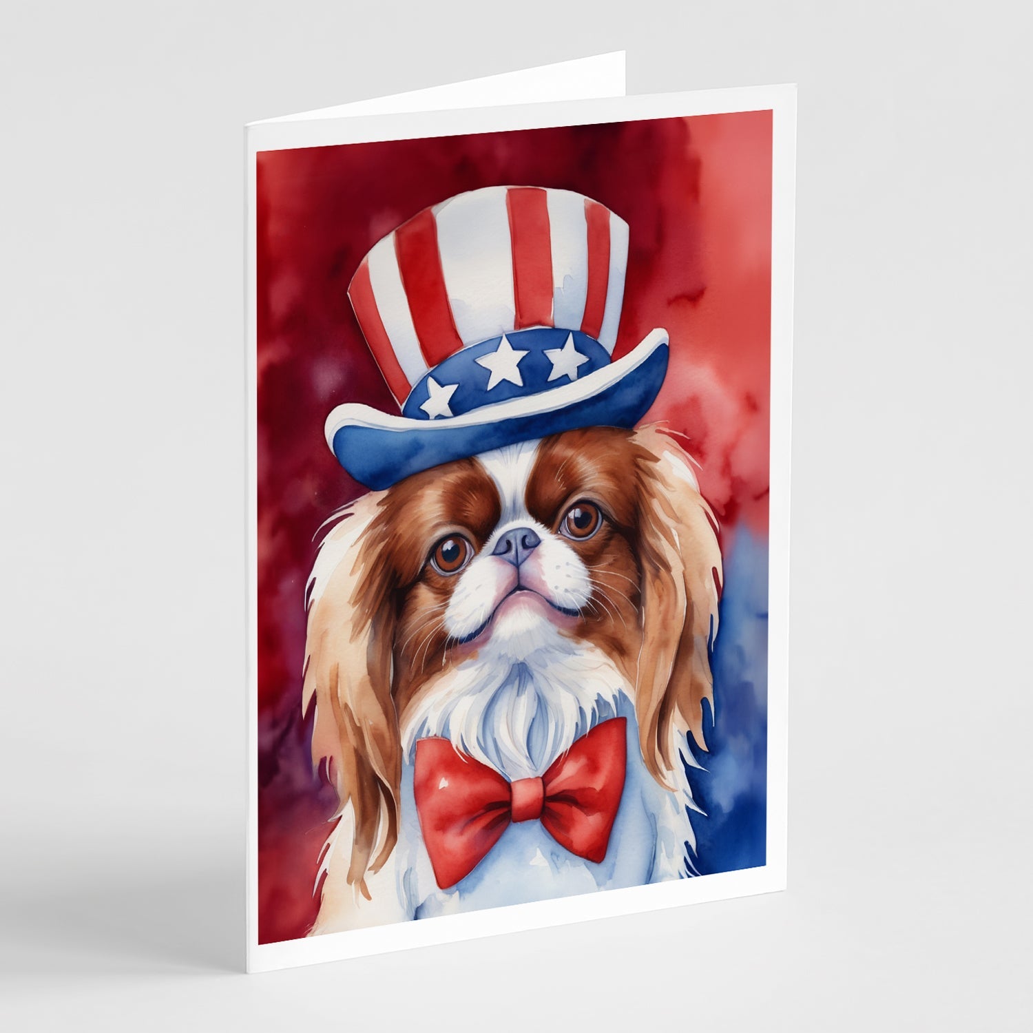 Japanese Chin Patriotic American Greeting Cards Pack of 8 Blank Cards with Envelopes Whimsical A7 Size 5x7