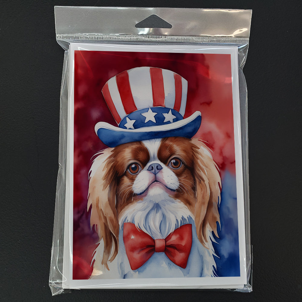 Japanese Chin Patriotic American Greeting Cards Pack of 8 Blank Cards with Envelopes Whimsical A7 Size 5x7