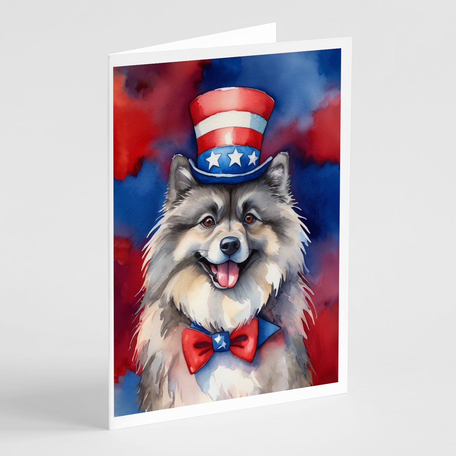 Keeshond Patriotic American Greeting Cards Pack of 8 Blank Cards with Envelopes Whimsical A7 Size 5x7