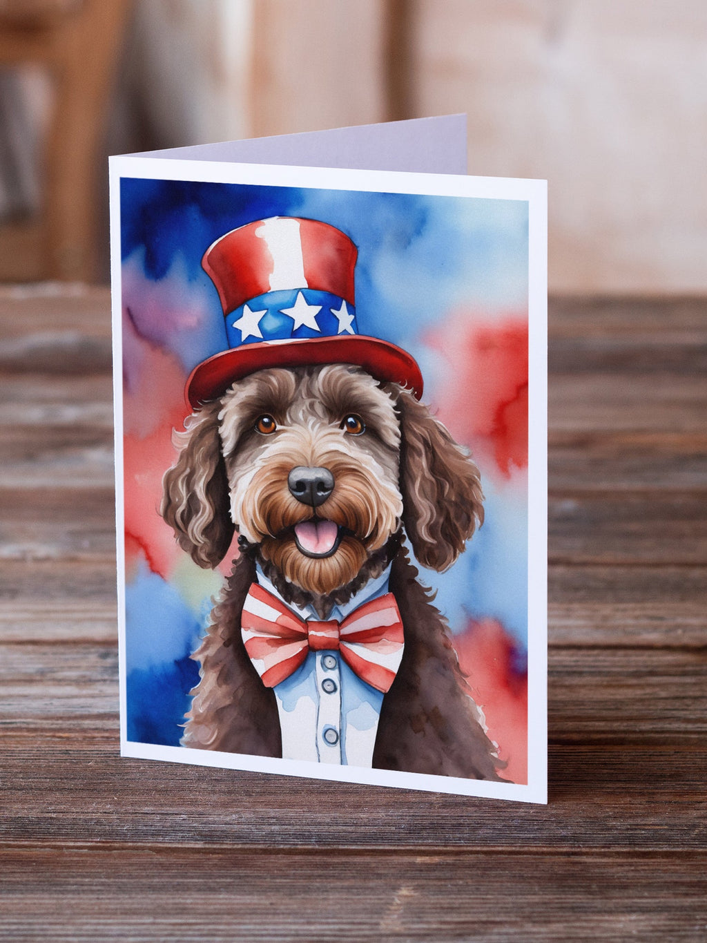 Labradoodle Patriotic American Greeting Cards Pack of 8 Blank Cards with Envelopes Whimsical A7 Size 5x7