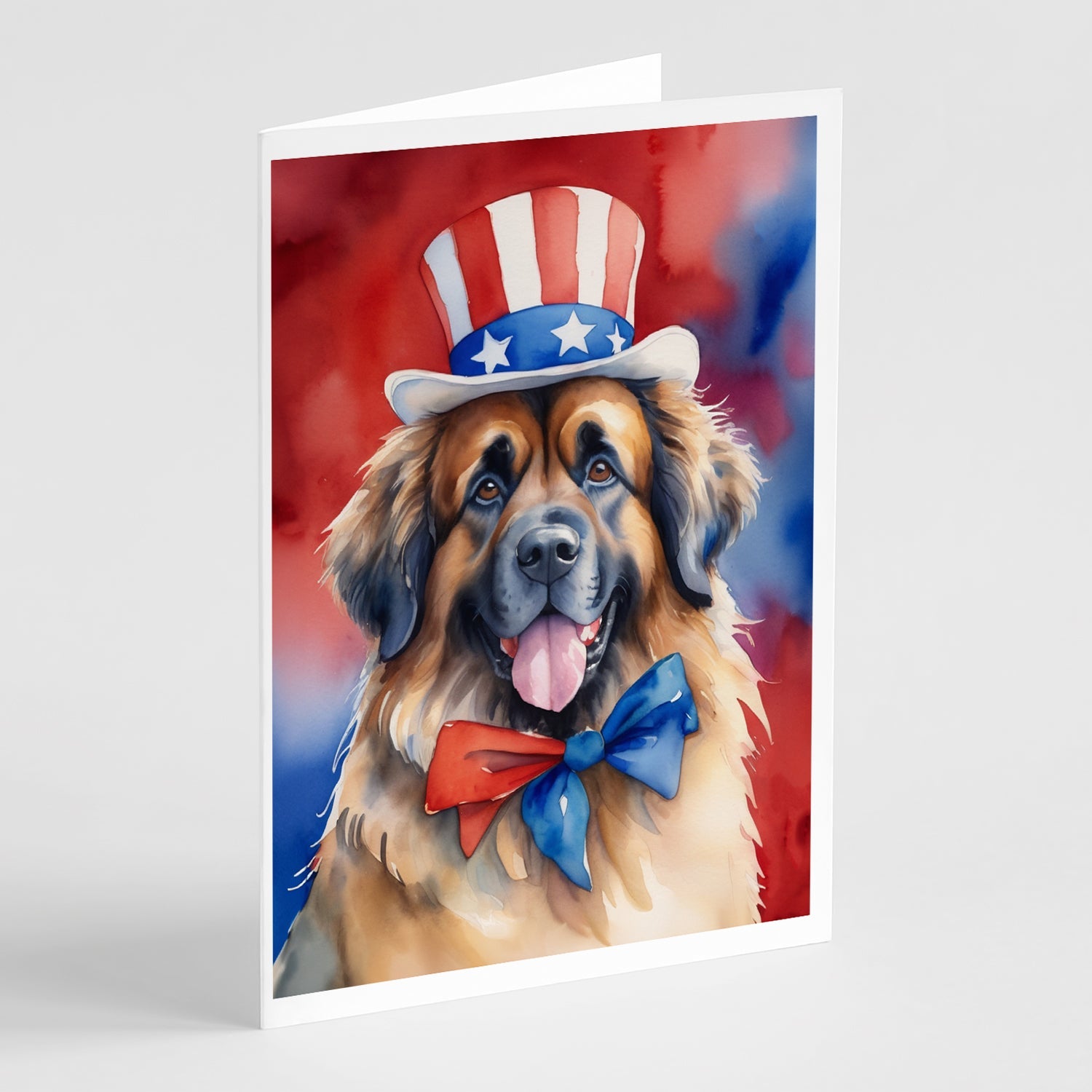Leonberger Patriotic American Greeting Cards Pack of 8 Blank Cards with Envelopes Whimsical A7 Size 5x7
