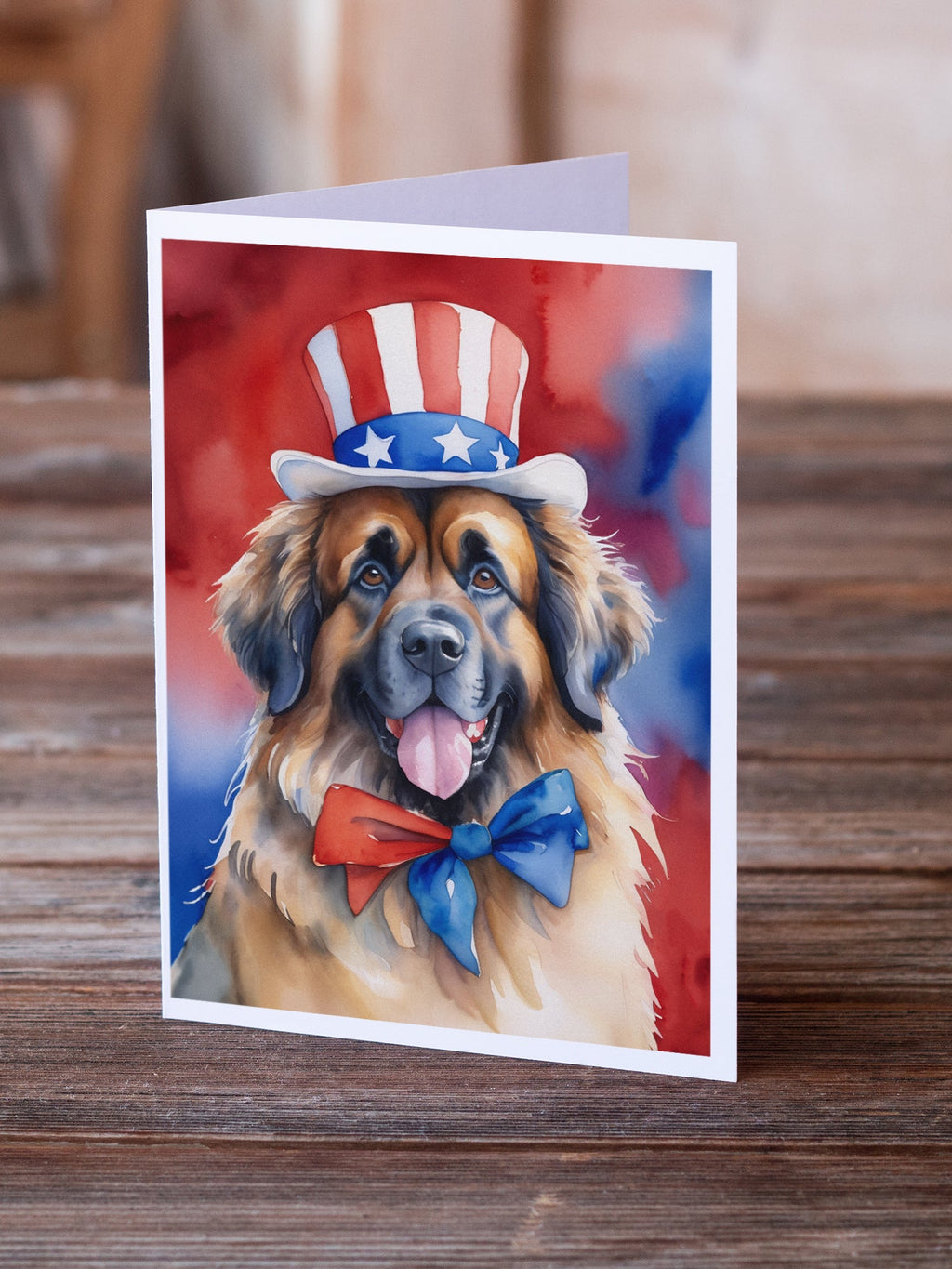 Leonberger Patriotic American Greeting Cards Pack of 8 Blank Cards with Envelopes Whimsical A7 Size 5x7