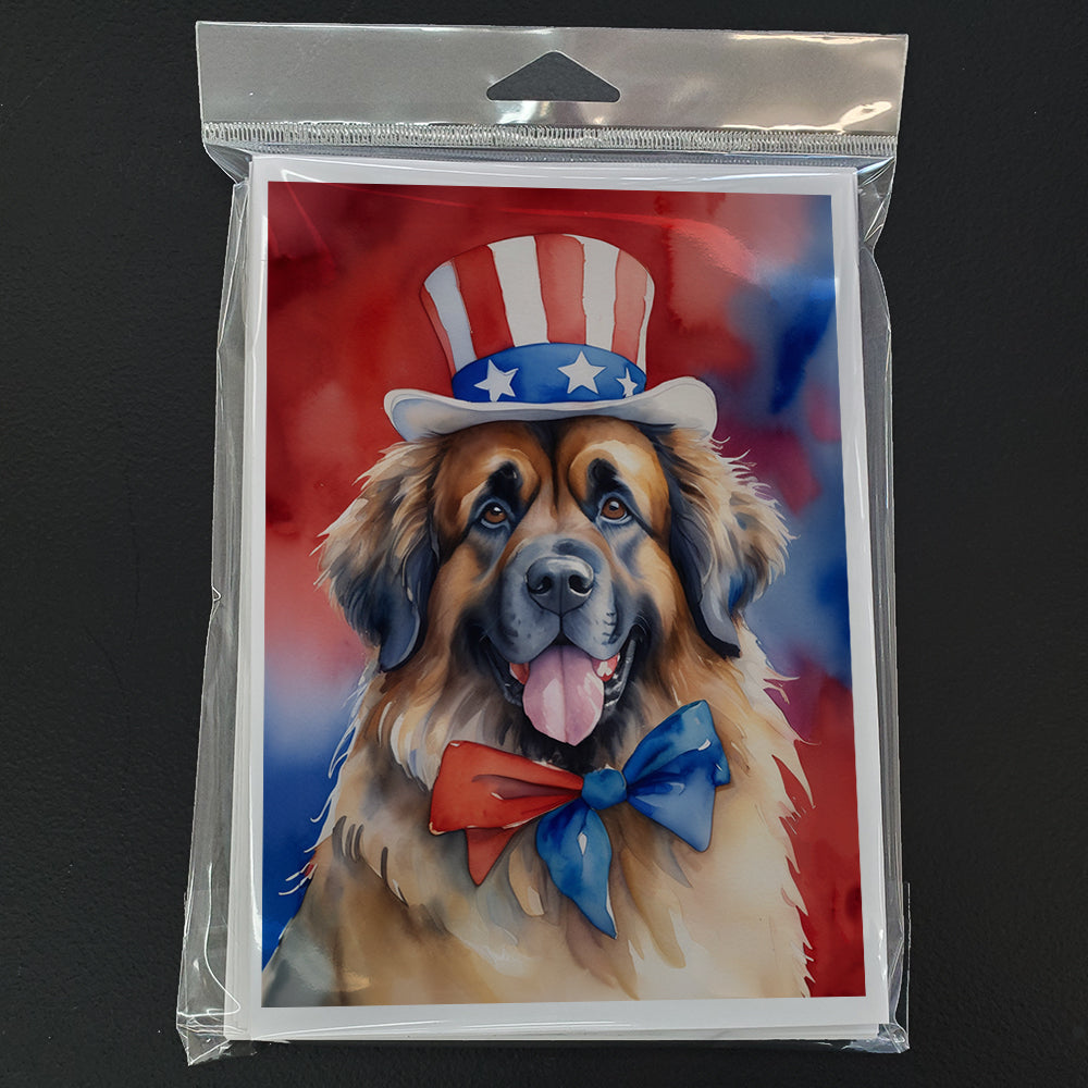 Leonberger Patriotic American Greeting Cards Pack of 8 Blank Cards with Envelopes Whimsical A7 Size 5x7