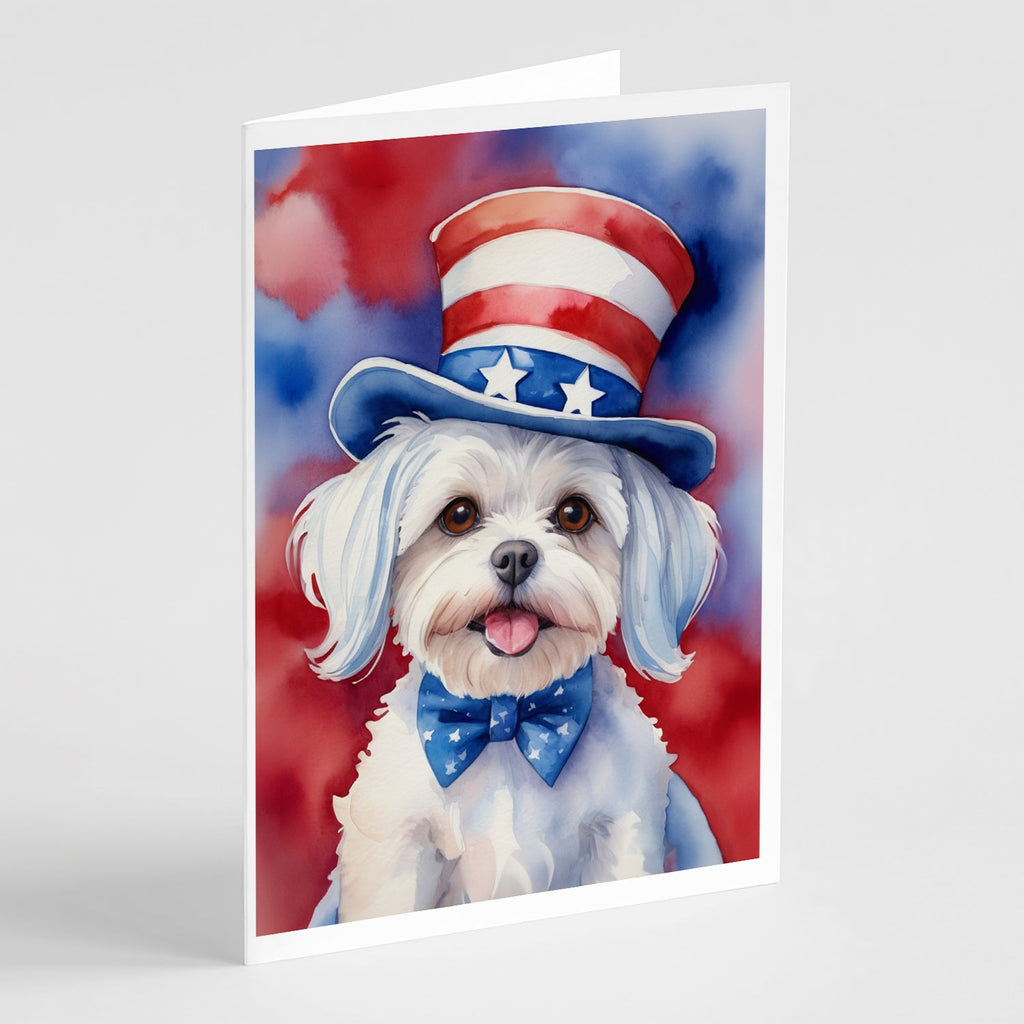 Maltese Patriotic American Greeting Cards Pack of 8 Blank Cards with Envelopes Whimsical A7 Size 5x7