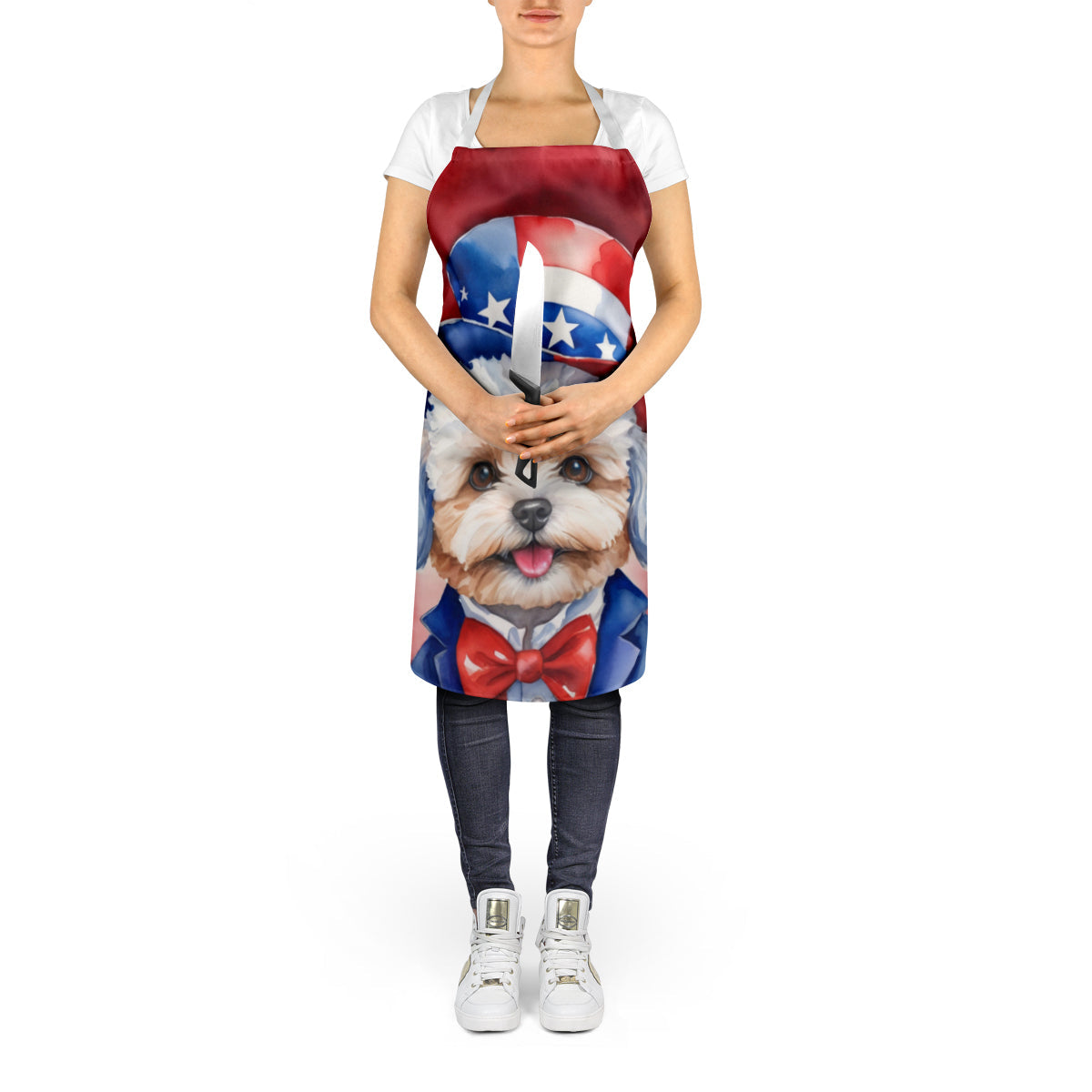 Maltipoo Patriotic American Apron Cooking Kitchen Server Baking Crafts Gardening for Adult Women Men, Unisex, Large, Multicolor