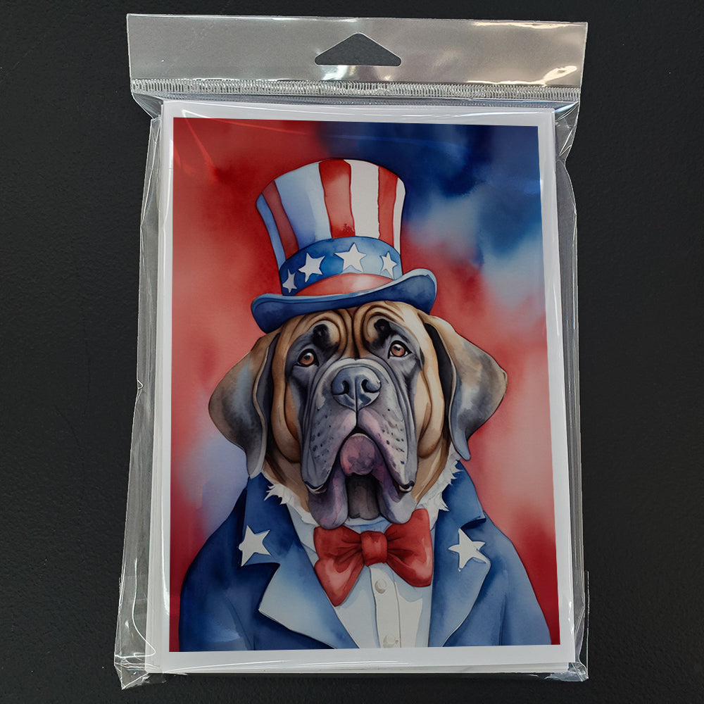 Mastiff Patriotic American Greeting Cards Pack of 8 Blank Cards with Envelopes Whimsical A7 Size 5x7