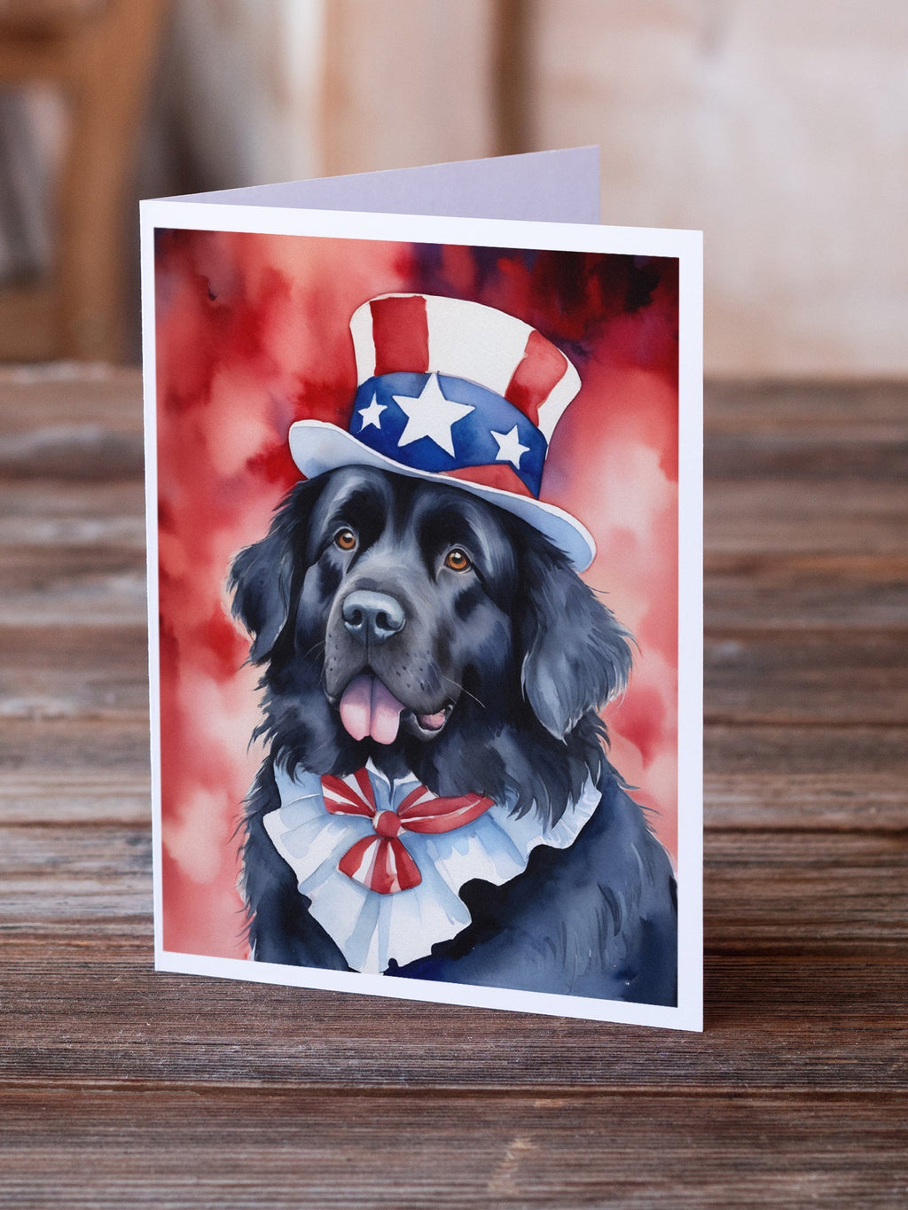 Newfoundland Patriotic American Greeting Cards Pack of 8 Blank Cards with Envelopes Whimsical A7 Size 5x7