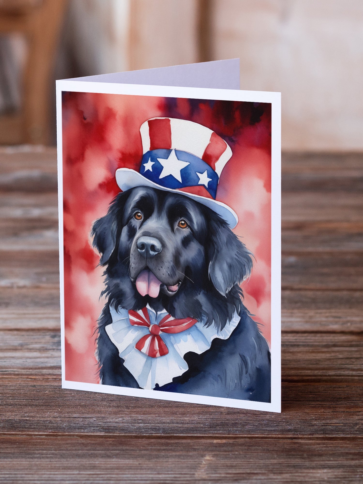 Newfoundland Patriotic American Greeting Cards Pack of 8 Blank Cards with Envelopes Whimsical A7 Size 5x7