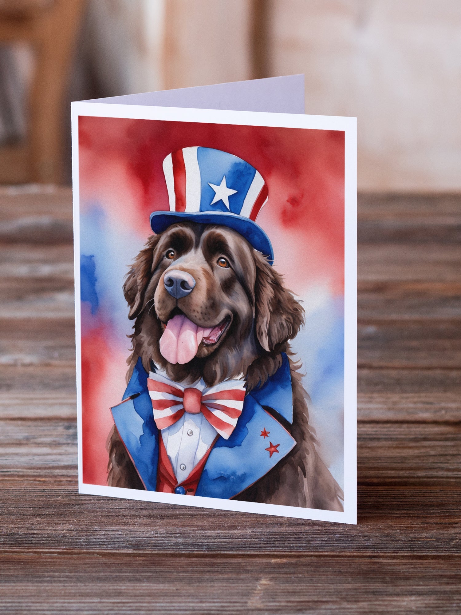 Newfoundland Patriotic American Greeting Cards Pack of 8 Blank Cards with Envelopes Whimsical A7 Size 5x7