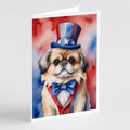 Pekingese Patriotic American Greeting Cards Pack of 8 Blank Cards with Envelopes Whimsical A7 Size 5x7