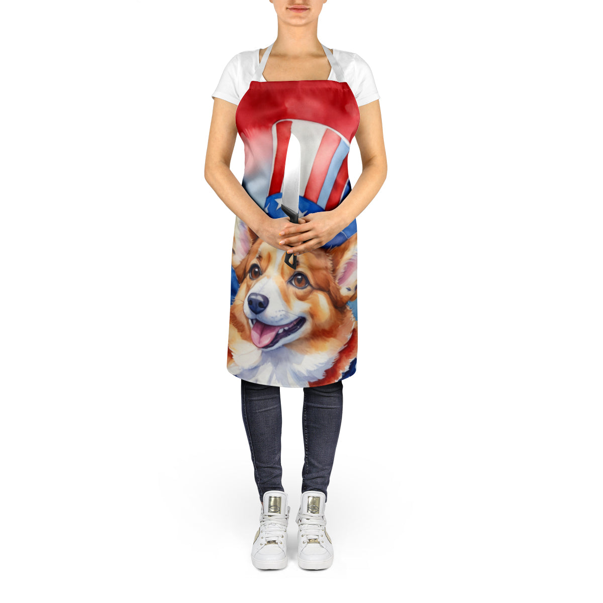 Corgi Patriotic American Apron Cooking Kitchen Server Baking Crafts Gardening for Adult Women Men, Unisex, Large, Multicolor