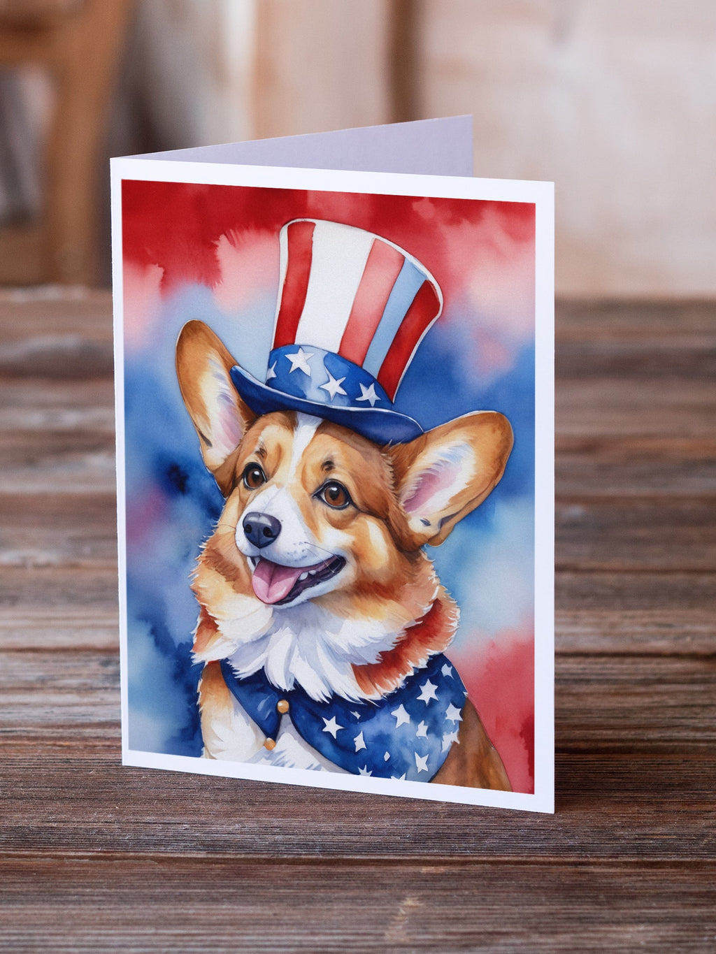 Corgi Patriotic American Greeting Cards Pack of 8 Blank Cards with Envelopes Whimsical A7 Size 5x7