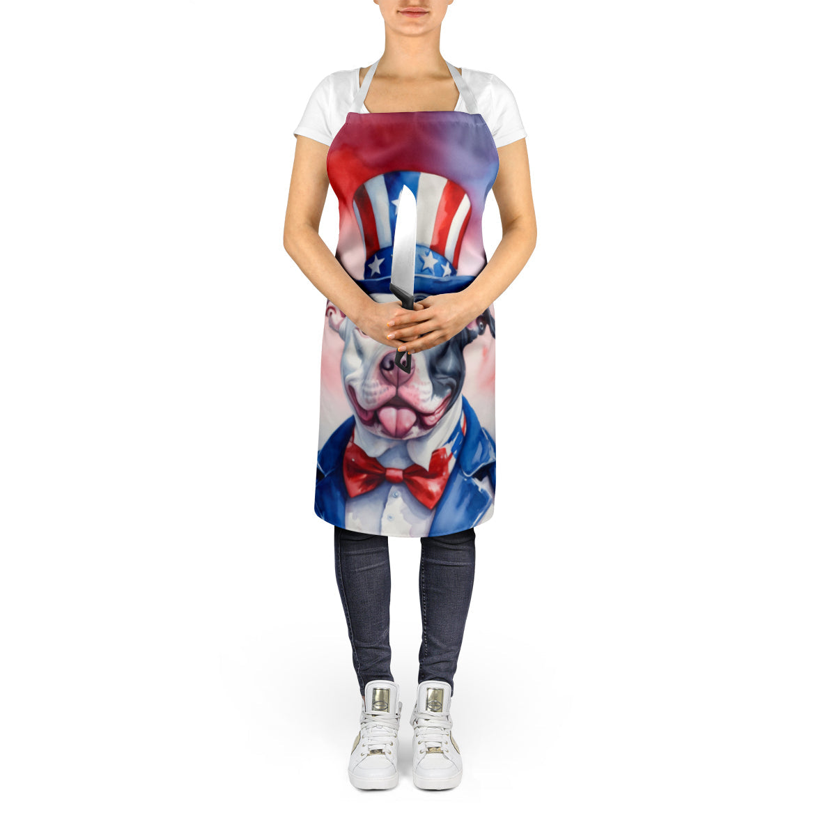 Pit Bull Terrier Patriotic American Apron Cooking Kitchen Server Baking Crafts Gardening for Adult Women Men, Unisex, Large, Multicolor
